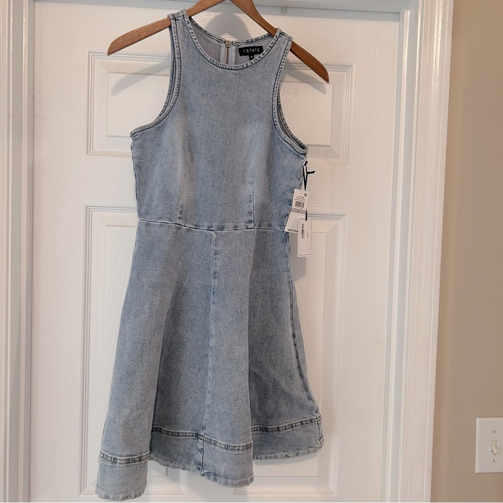 1. State Women’s Denim Dress Size 0  Sleeveless Stretch A Line Midi